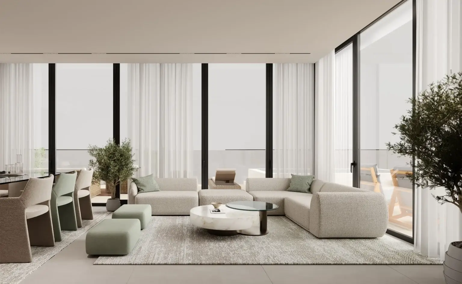 Open-plan living and dining room