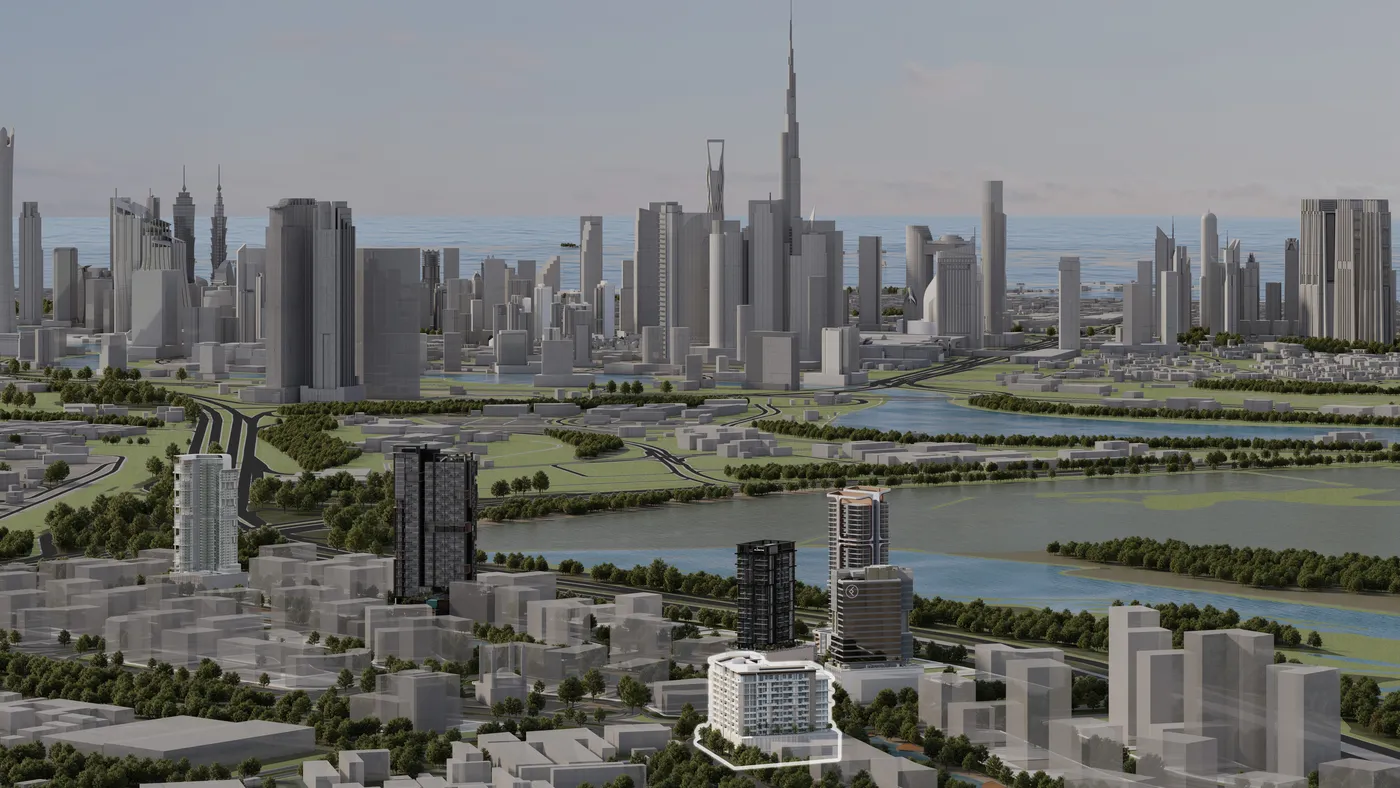 Byens skyline set fra bebyggelsen