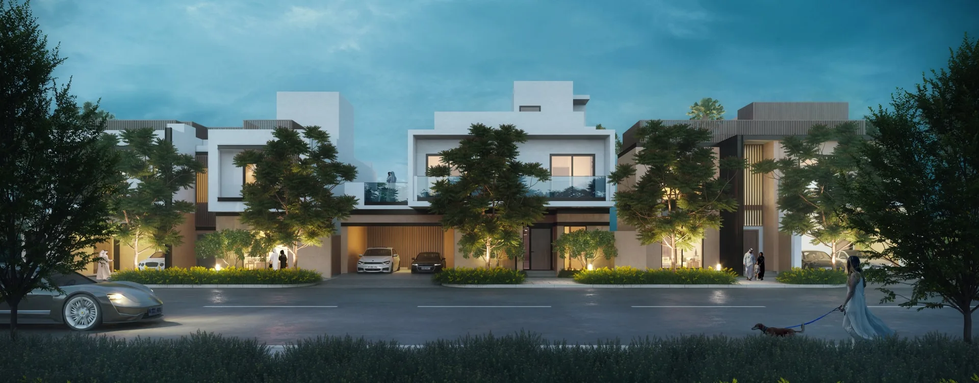 Sobha Reserve в сумерках — отдельно стоящие виллы в Wadi Al Safa 2, рядом с Al Barari